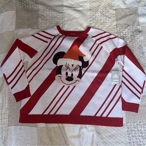Disney Minnie Christmas Sweater Candy Cane Santa Hat Women’s XL